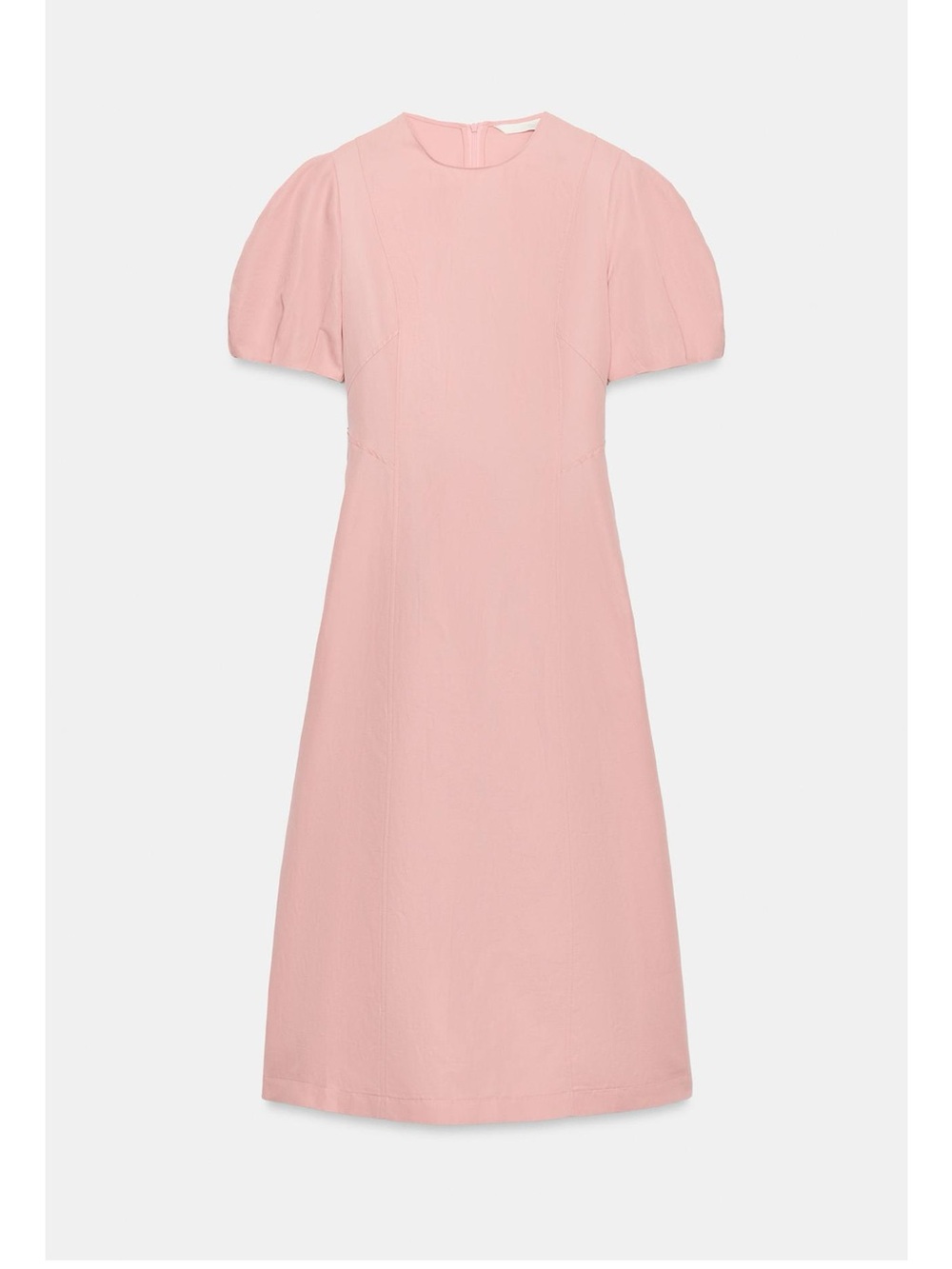 Zara Light Pink Puff Sleeve A-Line Linen blend midi Dress#22929 - Picture 7 of 9